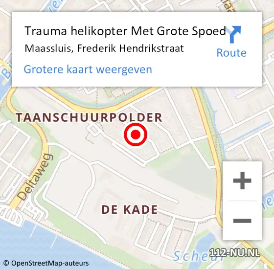 Locatie op kaart van de 112 melding: Trauma helikopter Met Grote Spoed Naar Maassluis, Frederik Hendrikstraat op 1 juni 2022 21:30