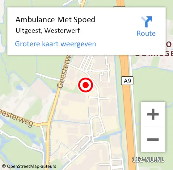 Locatie op kaart van de 112 melding: Ambulance Met Spoed Naar Uitgeest, Westerwerf op 1 juni 2022 22:00