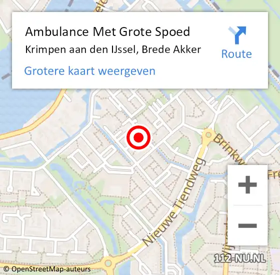 Locatie op kaart van de 112 melding: Ambulance Met Grote Spoed Naar Krimpen aan den IJssel, Brede Akker op 1 juni 2022 22:33