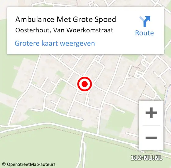 Locatie op kaart van de 112 melding: Ambulance Met Grote Spoed Naar Oosterhout, Van Woerkomstraat op 18 juli 2014 23:07