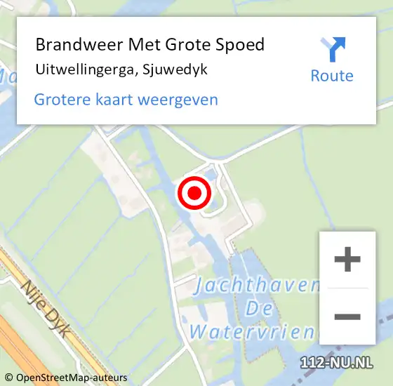 Locatie op kaart van de 112 melding: Brandweer Met Grote Spoed Naar Uitwellingerga, Sjuwedyk op 1 juni 2022 22:58