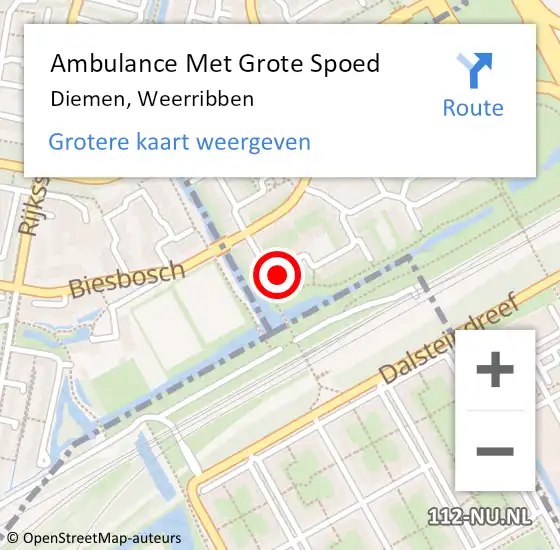 Locatie op kaart van de 112 melding: Ambulance Met Grote Spoed Naar Diemen, Weerribben op 2 juni 2022 00:20