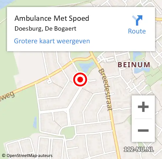 Locatie op kaart van de 112 melding: Ambulance Met Spoed Naar Doesburg, De Bogaert op 2 juni 2022 01:04