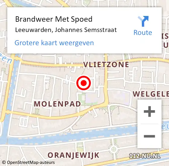 Locatie op kaart van de 112 melding: Brandweer Met Spoed Naar Leeuwarden, Johannes Semsstraat op 2 juni 2022 01:14