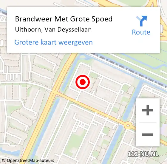 Locatie op kaart van de 112 melding: Brandweer Met Grote Spoed Naar Uithoorn, Van Deyssellaan op 2 juni 2022 02:20