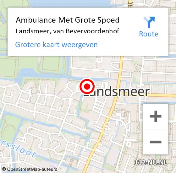 Locatie op kaart van de 112 melding: Ambulance Met Grote Spoed Naar Landsmeer, van Bevervoordenhof op 2 juni 2022 03:10