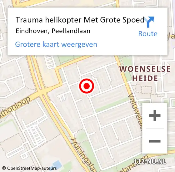 Locatie op kaart van de 112 melding: Trauma helikopter Met Grote Spoed Naar Eindhoven, Peellandlaan op 2 juni 2022 05:34