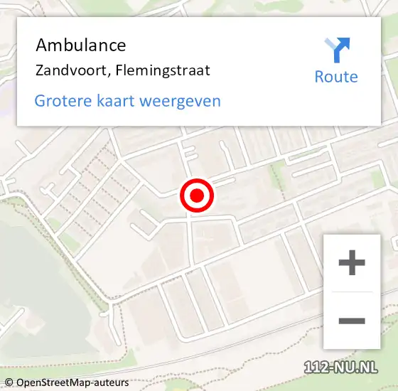 Locatie op kaart van de 112 melding: Ambulance Zandvoort, Flemingstraat op 2 juni 2022 06:39