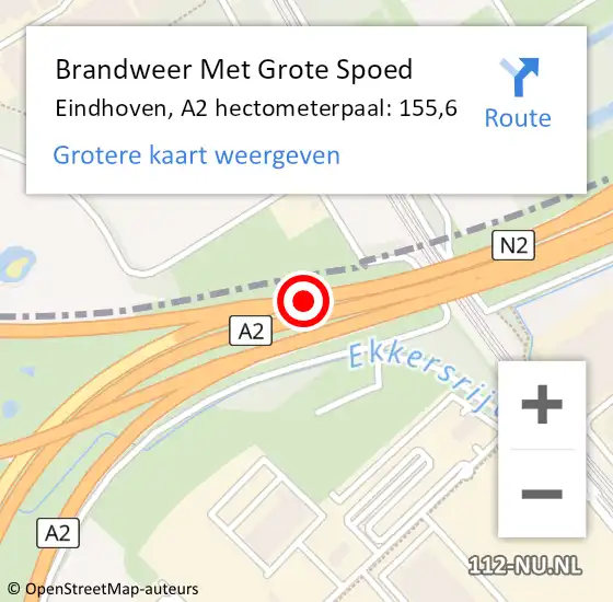 Locatie op kaart van de 112 melding: Brandweer Met Grote Spoed Naar Eindhoven, A2 hectometerpaal: 155,6 op 2 juni 2022 07:09