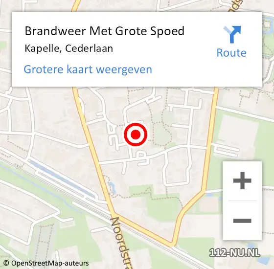 Locatie op kaart van de 112 melding: Brandweer Met Grote Spoed Naar Kapelle, Cederlaan op 2 juni 2022 07:19