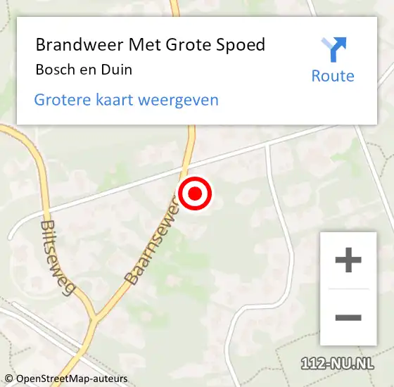 Locatie op kaart van de 112 melding: Brandweer Met Grote Spoed Naar Bosch en Duin op 2 juni 2022 07:30