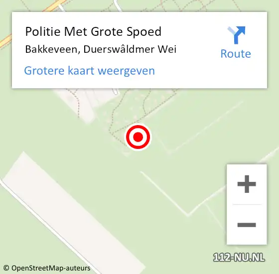 Locatie op kaart van de 112 melding: Politie Met Grote Spoed Naar Bakkeveen, Duerswâldmer Wei op 2 juni 2022 07:35