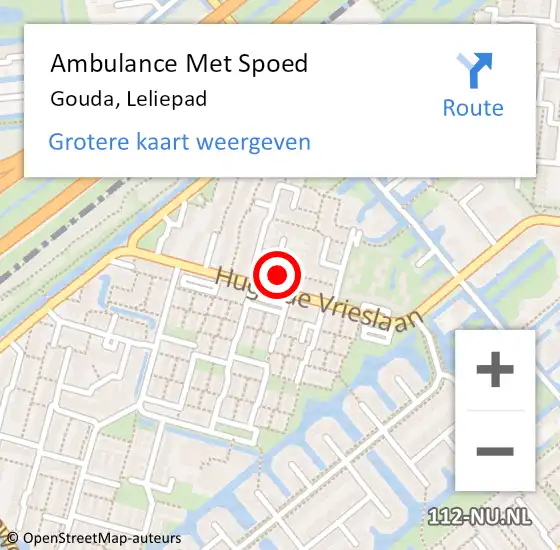 Locatie op kaart van de 112 melding: Ambulance Met Spoed Naar Gouda, Leliepad op 2 juni 2022 07:46