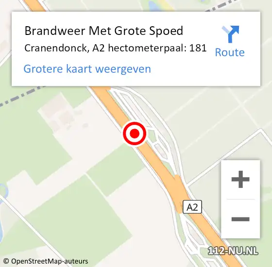 Locatie op kaart van de 112 melding: Brandweer Met Grote Spoed Naar Cranendonck, A2 hectometerpaal: 181 op 2 juni 2022 08:01