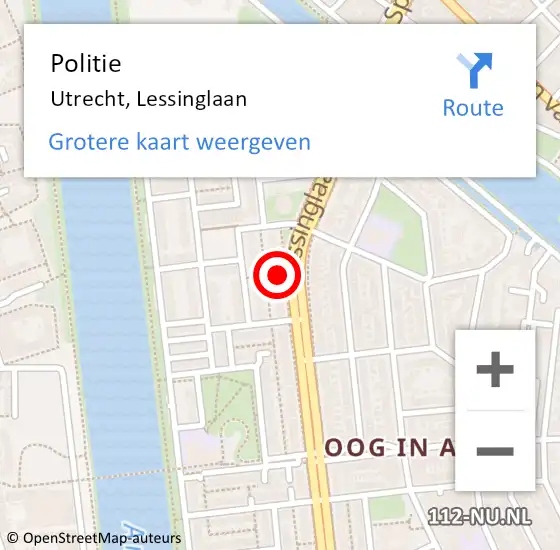 Locatie op kaart van de 112 melding: Politie Utrecht, Lessinglaan op 2 juni 2022 08:27