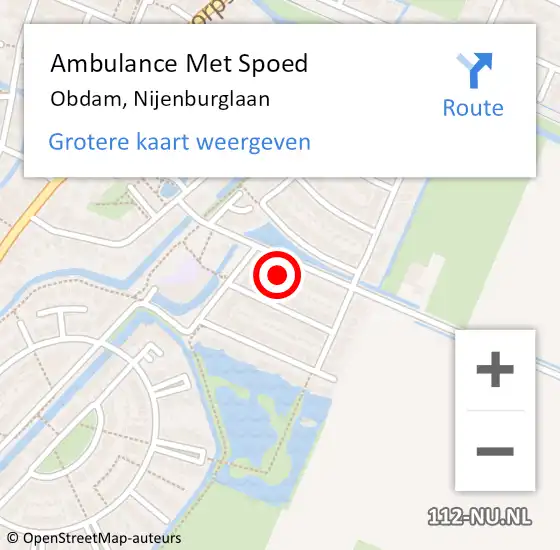 Locatie op kaart van de 112 melding: Ambulance Met Spoed Naar Obdam, Nijenburglaan op 2 juni 2022 08:28