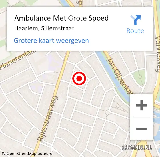 Locatie op kaart van de 112 melding: Ambulance Met Grote Spoed Naar Haarlem, Sillemstraat op 2 juni 2022 08:30