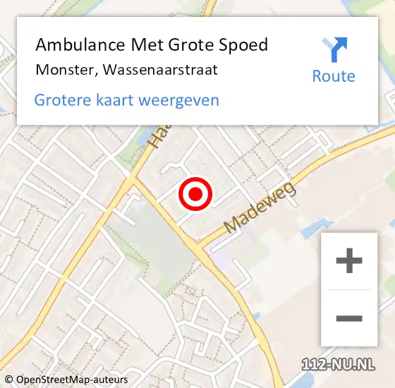 Locatie op kaart van de 112 melding: Ambulance Met Grote Spoed Naar Monster, Wassenaarstraat op 2 juni 2022 08:31