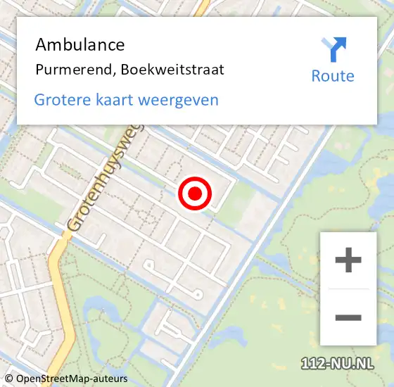 Locatie op kaart van de 112 melding: Ambulance Purmerend, Boekweitstraat op 2 juni 2022 08:59