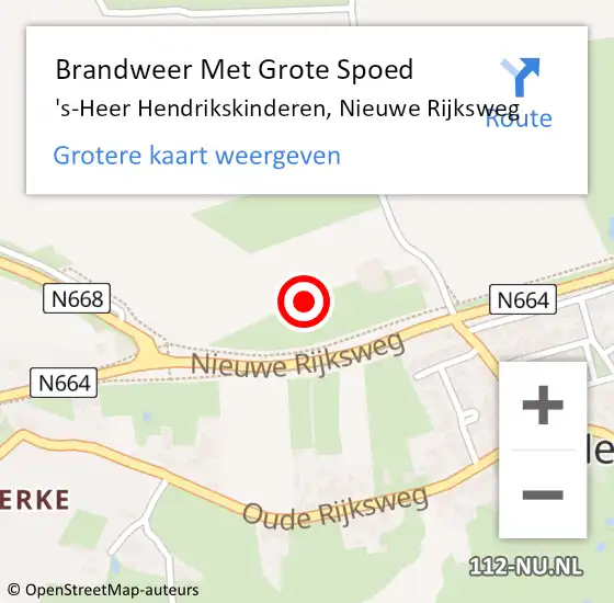 Locatie op kaart van de 112 melding: Brandweer Met Grote Spoed Naar 's-Heer Hendrikskinderen, Nieuwe Rijksweg op 2 juni 2022 09:17