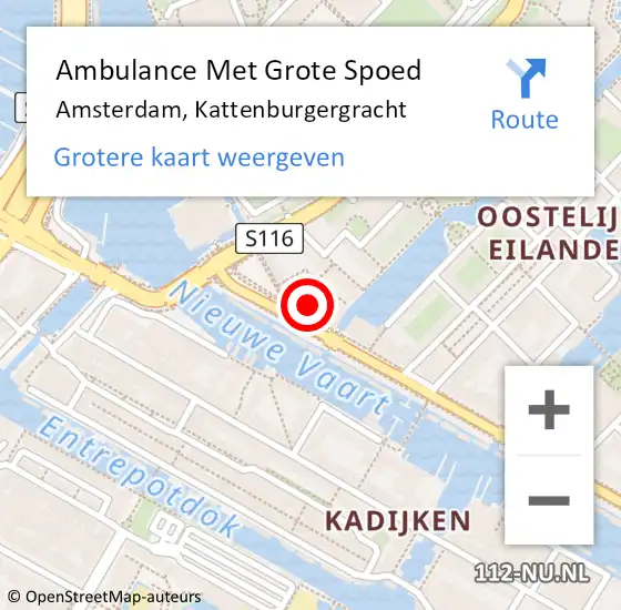 Locatie op kaart van de 112 melding: Ambulance Met Grote Spoed Naar Amsterdam, Kattenburgergracht op 2 juni 2022 09:22