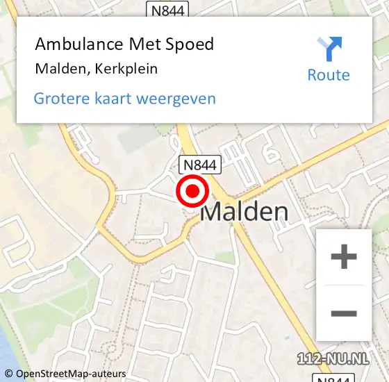 Locatie op kaart van de 112 melding: Ambulance Met Spoed Naar Malden, Kerkplein op 2 juni 2022 09:31