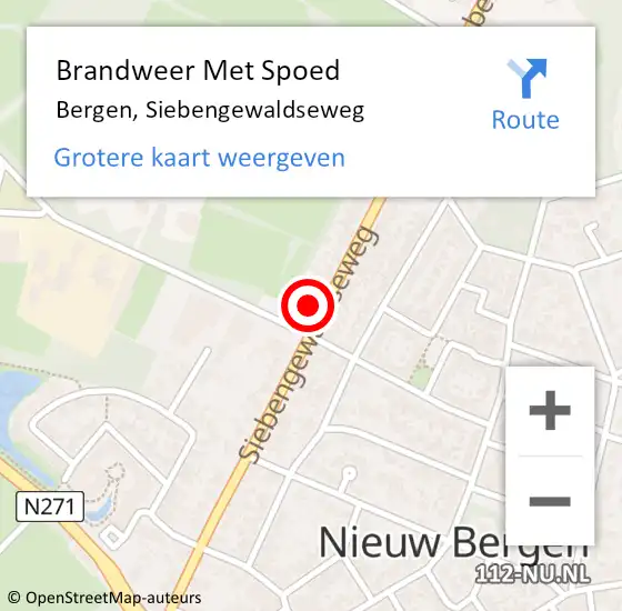 Locatie op kaart van de 112 melding: Brandweer Met Spoed Naar Bergen, Siebengewaldseweg op 2 juni 2022 09:59