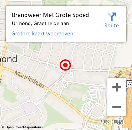 Locatie op kaart van de 112 melding: Brandweer Met Grote Spoed Naar Urmond, Graetheidelaan op 2 juni 2022 10:01