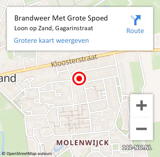 Locatie op kaart van de 112 melding: Brandweer Met Grote Spoed Naar Loon op Zand, Gagarinstraat op 2 juni 2022 10:12