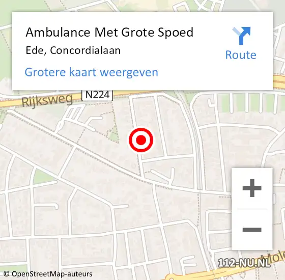 Locatie op kaart van de 112 melding: Ambulance Met Grote Spoed Naar Ede, Concordialaan op 2 juni 2022 10:23