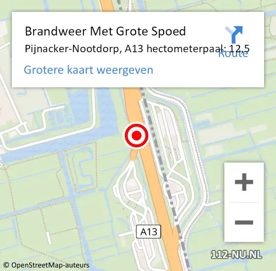 Locatie op kaart van de 112 melding: Brandweer Met Grote Spoed Naar Pijnacker-Nootdorp, A13 hectometerpaal: 12,5 op 2 juni 2022 10:25