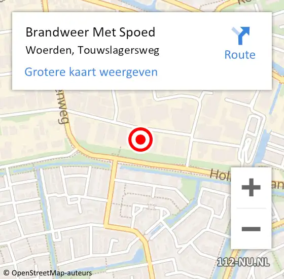 Locatie op kaart van de 112 melding: Brandweer Met Spoed Naar Woerden, Touwslagersweg op 2 juni 2022 10:30