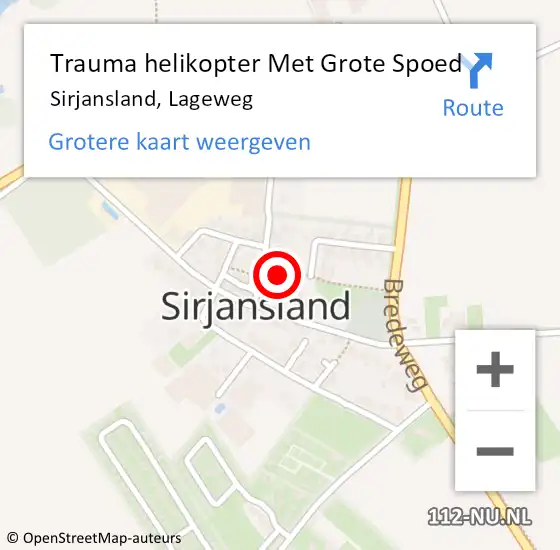 Locatie op kaart van de 112 melding: Trauma helikopter Met Grote Spoed Naar Sirjansland, Lageweg op 2 juni 2022 10:42