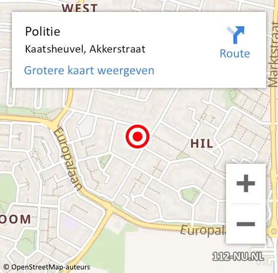 Locatie op kaart van de 112 melding: Politie Kaatsheuvel, Akkerstraat op 2 juni 2022 10:43