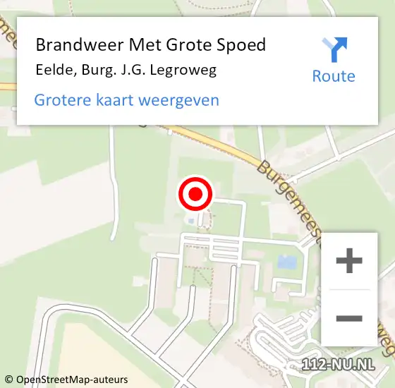 Locatie op kaart van de 112 melding: Brandweer Met Grote Spoed Naar Eelde, Burg. J.G. Legroweg op 2 juni 2022 10:44