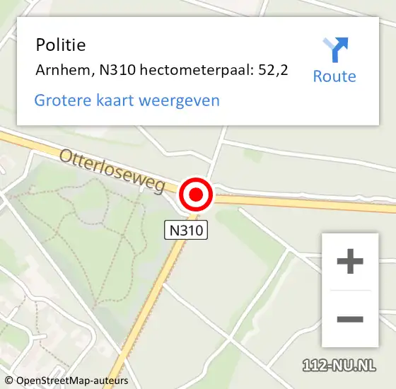 Locatie op kaart van de 112 melding: Politie Arnhem, N310 hectometerpaal: 52,2 op 2 juni 2022 10:47