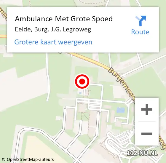 Locatie op kaart van de 112 melding: Ambulance Met Grote Spoed Naar Eelde, Burg. J.G. Legroweg op 2 juni 2022 10:54