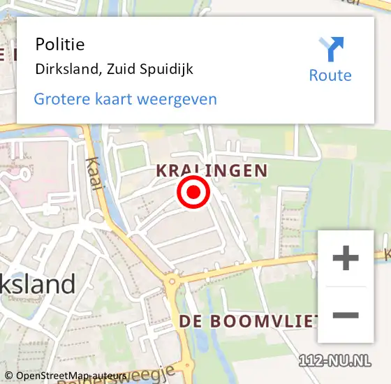 Locatie op kaart van de 112 melding: Politie Dirksland, Zuid Spuidijk op 2 juni 2022 10:55