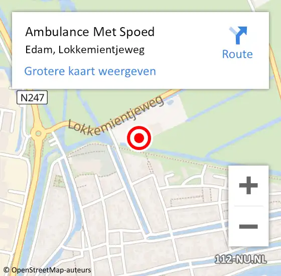 Locatie op kaart van de 112 melding: Ambulance Met Spoed Naar Edam, Lokkemientjeweg op 2 juni 2022 11:07