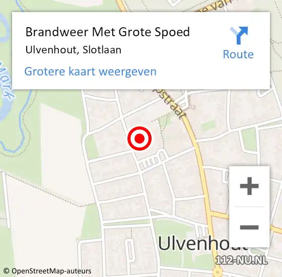 Locatie op kaart van de 112 melding: Brandweer Met Grote Spoed Naar Ulvenhout, Slotlaan op 19 juli 2014 00:15