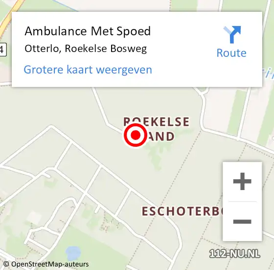 Locatie op kaart van de 112 melding: Ambulance Met Spoed Naar Otterlo, Roekelse Bosweg op 2 juni 2022 12:08