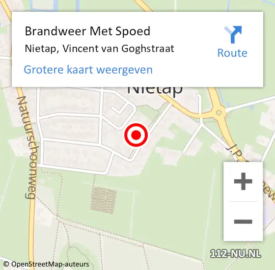Locatie op kaart van de 112 melding: Brandweer Met Spoed Naar Nietap, Vincent van Goghstraat op 2 juni 2022 12:10