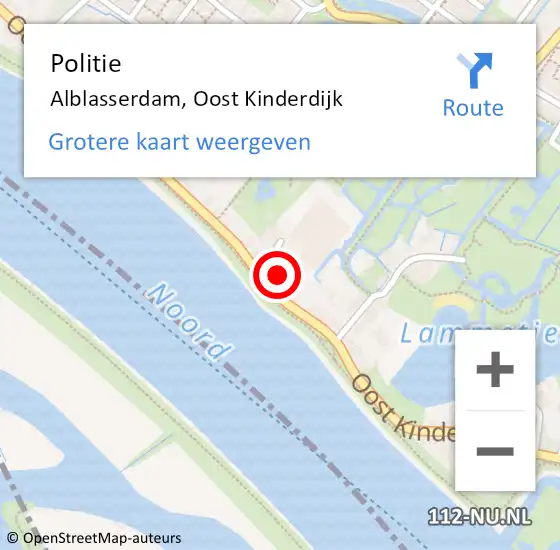 Locatie op kaart van de 112 melding: Politie Alblasserdam, Oost Kinderdijk op 2 juni 2022 12:41