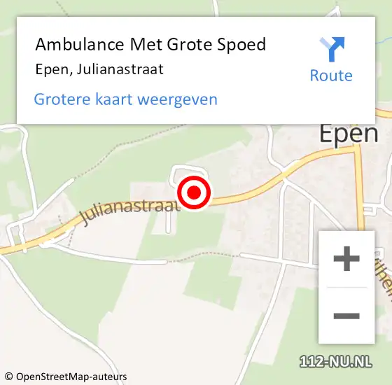 Locatie op kaart van de 112 melding: Ambulance Met Grote Spoed Naar Epen, Julianastraat op 19 juli 2014 00:31