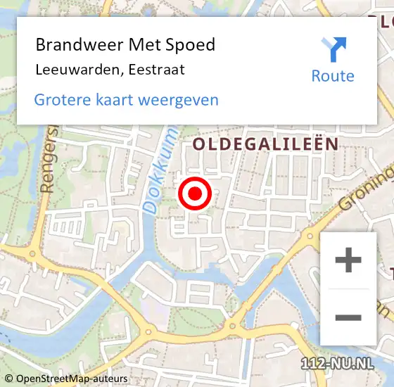 Locatie op kaart van de 112 melding: Brandweer Met Spoed Naar Leeuwarden, Eestraat op 2 juni 2022 13:14