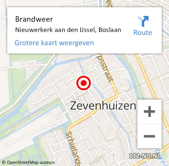 Locatie op kaart van de 112 melding: Brandweer Nieuwerkerk aan den IJssel, Boslaan op 2 juni 2022 13:23