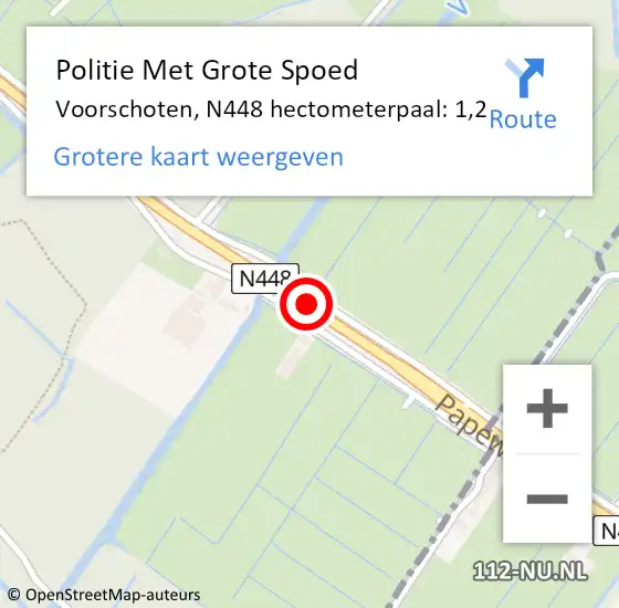 Locatie op kaart van de 112 melding: Politie Met Grote Spoed Naar Voorschoten, N448 hectometerpaal: 1,2 op 2 juni 2022 13:42