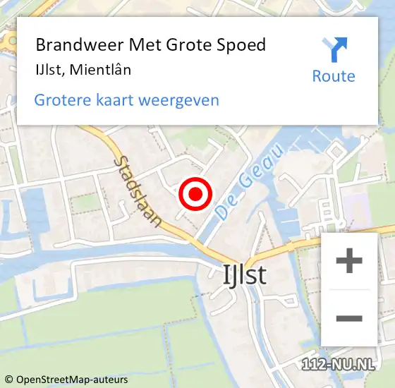 Locatie op kaart van de 112 melding: Brandweer Met Grote Spoed Naar IJlst, Mientlân op 2 juni 2022 13:45