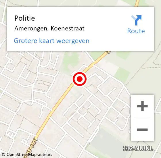 Locatie op kaart van de 112 melding: Politie Amerongen, Koenestraat op 2 juni 2022 14:00