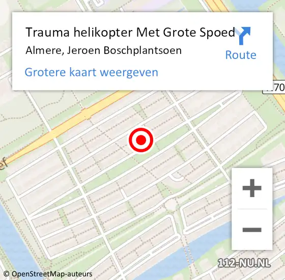 Locatie op kaart van de 112 melding: Trauma helikopter Met Grote Spoed Naar Almere, Jeroen Boschplantsoen op 2 juni 2022 14:21